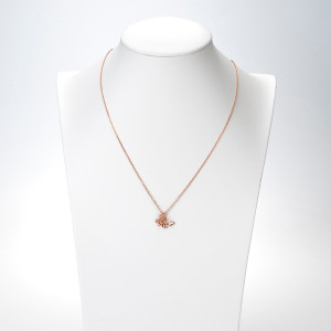 18kt Rose Gold Plated Set - Necklace with Butterfly Pendant with Gemstones / Matching Butterfly Earrings