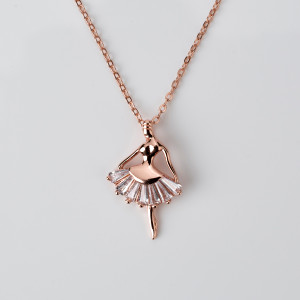 18kt Rose Gold Plated Necklace with Ballerina Pendant with Gemstones