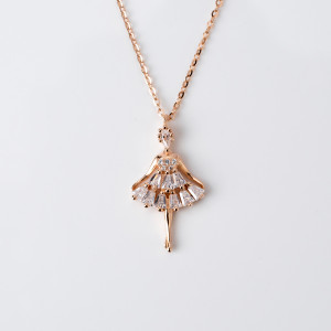 18kt Rose Gold Plated Necklace with Princess Pendant with Gemstones