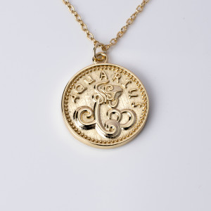 18kt Gold Plated Astrology Necklace with Zodiac Pendant of Aquarius