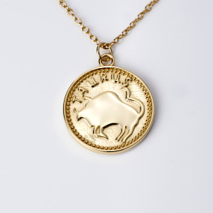 18kt Gold Plated Astrology Necklace with Zodiac Pendant of Taurus