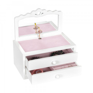 Pristine Spinning Ballerina Jewelry Box with Scalloped Vanity Mirror - Kelby by Mele & Co.