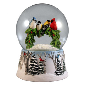 Multi Birds on a Wreath Musical Snow Water Globe  - San Francisco Music Box Co.