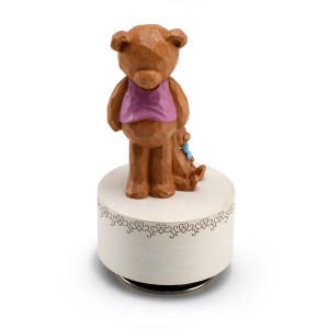 Sculpted 18 Note Toddler Bear with Stuffed Animal Musical Figurine