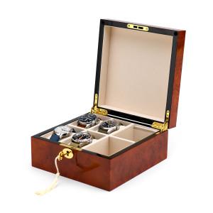 Contemporary Hi Gloss 4-Watch Burl Finish 36 Note Musical Storage Box