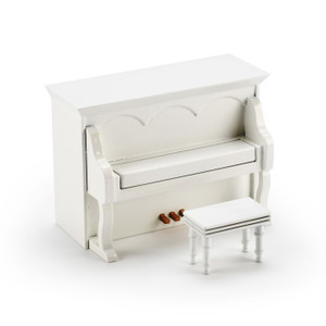 Miniature 18 Note Musical Hi-Gloss White Upright Piano with Bench