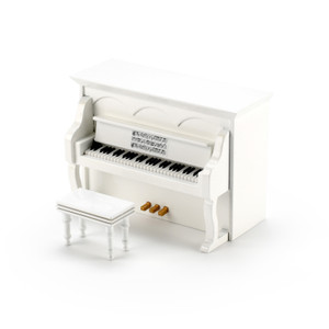 Miniature 18 Note Musical Hi-Gloss White Upright Piano with Bench