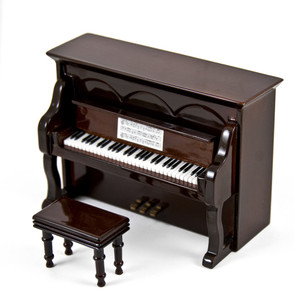 Miniature 18 Note Musical Hi-Gloss Brown Upright Piano with Bench