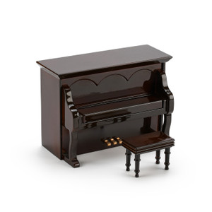 Miniature 23 Note Musical Hi-Gloss Brown Upright Piano with Bench