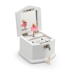 Petite Matte White USB Sound Module Spinning Ballerina Musical Keepsake with Lock and Key