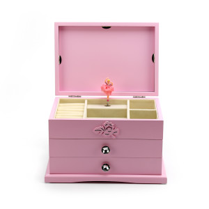 Spacious Pink 30 Note Carved Floral Design Spinning Ballerina Jewelry Box