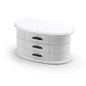 Traditional Matte White 18 Note Jewelry Box with Swivel Drawers