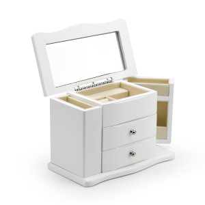 Elegant Matte White 18 Note Jewelry Box with Necklace Catchers
