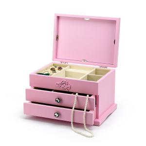 Spacious Pink 18 Note Carved Floral Design Musical Jewelry Box