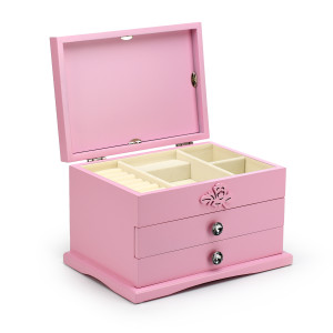 Spacious Pink 30 Note Carved Floral Design Jewelry Box