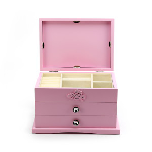 Spacious Pink 30 Note Carved Floral Design Jewelry Box