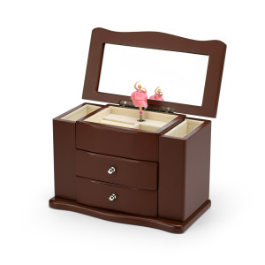Gorgeous Dark Brown 18 Note Spinning Ballerina Jewelry Box with Necklace Catchers