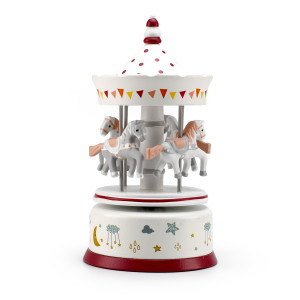 Musical White and Red Animated Carousel with Childhood Themed Accents