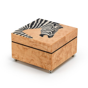 Natural Light Burl Elm Nature Theme 30 Note Italian Music Box with Zebra Inlay