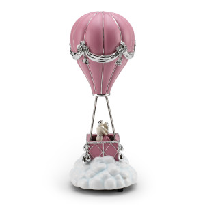 Dazzling Pink and Silver Lovers Hot Air Balloon Animated Musical Keepsake  