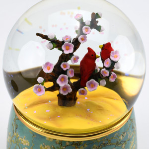 Japanese Cherry Blossom and Cardinals 18 Note Musical Water Globe