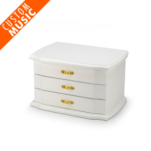 3 Tier Matte White Custom Sound Module Spinning Ballerina Musical Jewelry Box