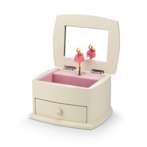 Petite Matte Off-White 23 Note Spinning Ballerina Musical Jewelry Box