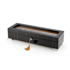 Handcrafted Italian 30 Note Ebony Finish 5 Watch Box Music Box with Lock and Key