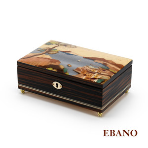 Handcrafted Italian 18 Note Music Box with Coastal View of Sorrento - Various Wood Finish Options Available