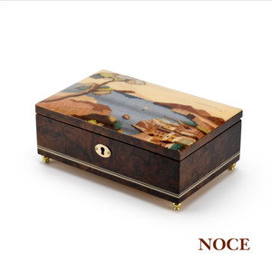 Handcrafted Italian 18 Note Music Box with Coastal View of Sorrento - Various Wood Finish Options Available