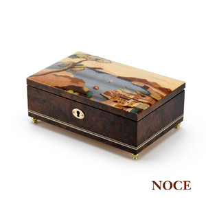 Handcrafted Italian 30 Note Music Box with Coastal View of Sorrento - Various Wood Finish Options Available