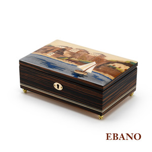 Handcrafted Italian 30 Note Music Box with Grand Hotel Excelsior Vittoria Inlay - Various Wood Finish Options Available
