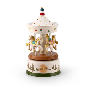 Musical Wooden Animated Children's Carousel with Christmas Themed Accents