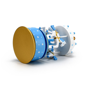 Adorable Baby Blue and White with Gold Accents Animated Musical Carousel