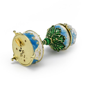 Exquisite 18 Note Musical Blue Rose Faberge-style Jeweled Egg  