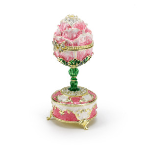Exquisite 18 Note Musical Pink Rose Faberge-style Jeweled Egg  