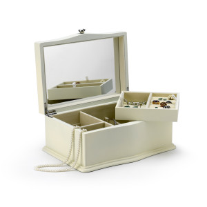 Light Cream 36 Note Wooden Musical Jewelry Box with Pull Out Tray