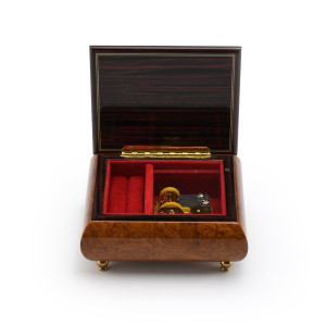 Gorgeous Burl-Elm Cats at Play  Inlay 23 Note Handcrafted Musical Jewelry Box