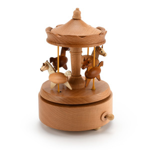 Animated 18 Note Musical Wooden Horse Merry-Go-Round  