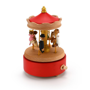 Animated 18 Note Kids on a Red and Wooden Carousel Keepsake   