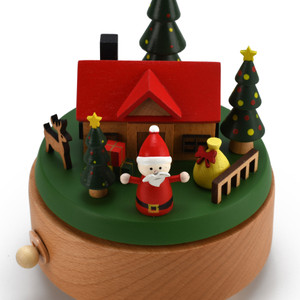 Animated 18 Note Santa's Homestead Wooden Christmas Musical Keepsake    