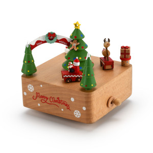 Animated 18 Note Santa and Reindeer Race Musical Wooden Christmas Keepsake 