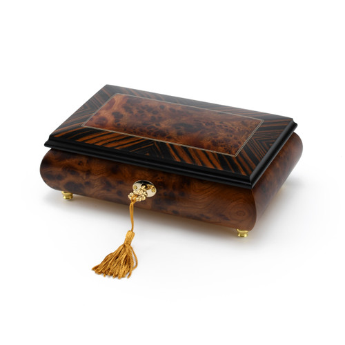 Classic Style 30 Note light Burl-Elm with Rosewood Border Musical Jewelry Box