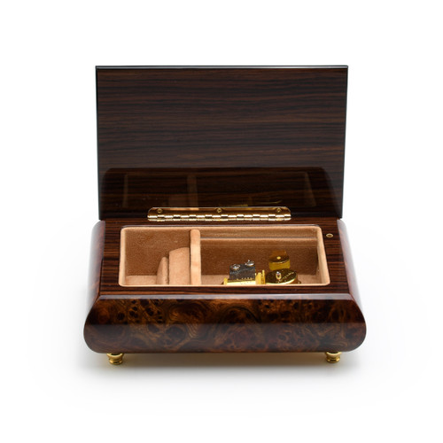 Gorgeous 23 Note Handmade Burl-Walnut Music Box with Pink Rose Inlay ...