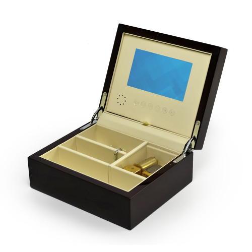 Contemporary Hi Gloss Walnut Finish 5 LCD Video Jewelry Box