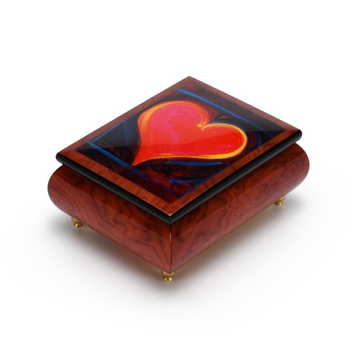 Inspiring Red-Wine Ercolano Painted Music Box Titled Heart Felt III by Simon Bull