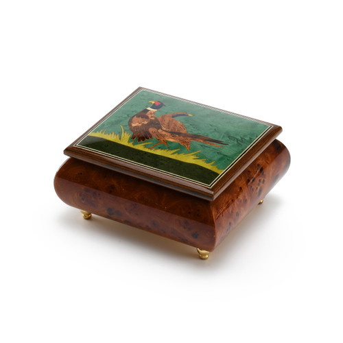 Handcrafted Birds Theme Italian Music Box with Pheasant Inlay