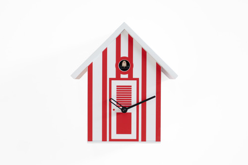 Vibrant White and Red Striped Modern Cuckoo Clock - Bagni Nettuno Single by Progetti