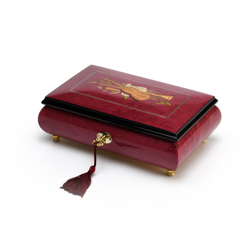 Radiant 18 Note Red Wine Violin Inlay Musical Jewelry Box