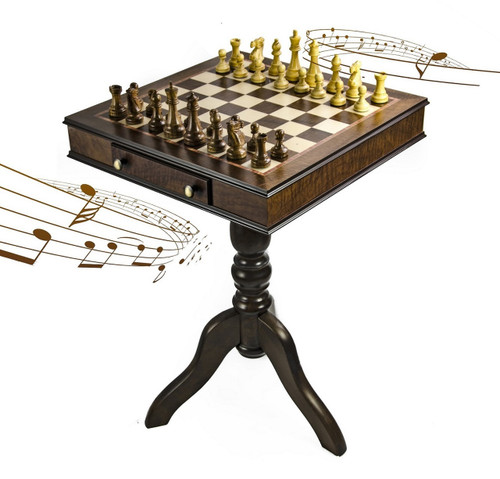 Timeless Handcrafted Walnut Finish Italian Musical Masterpiece Chessboard